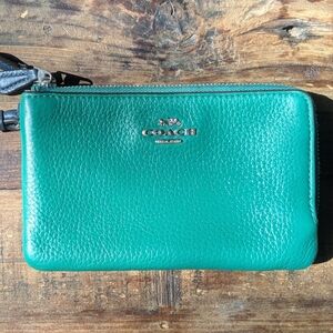 Coach Color Block Double Zip Leather Wristlet